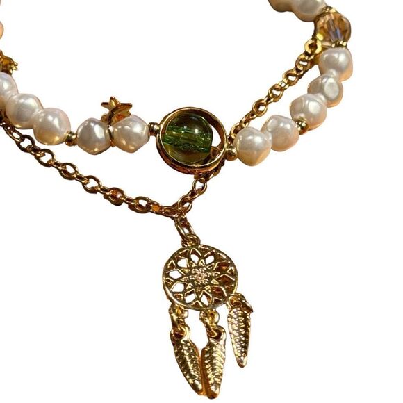 INC Gold-Tone Dreamcatcher Charm Mixed Stone Double-Row Stretch Bracelet - Picture 3 of 3